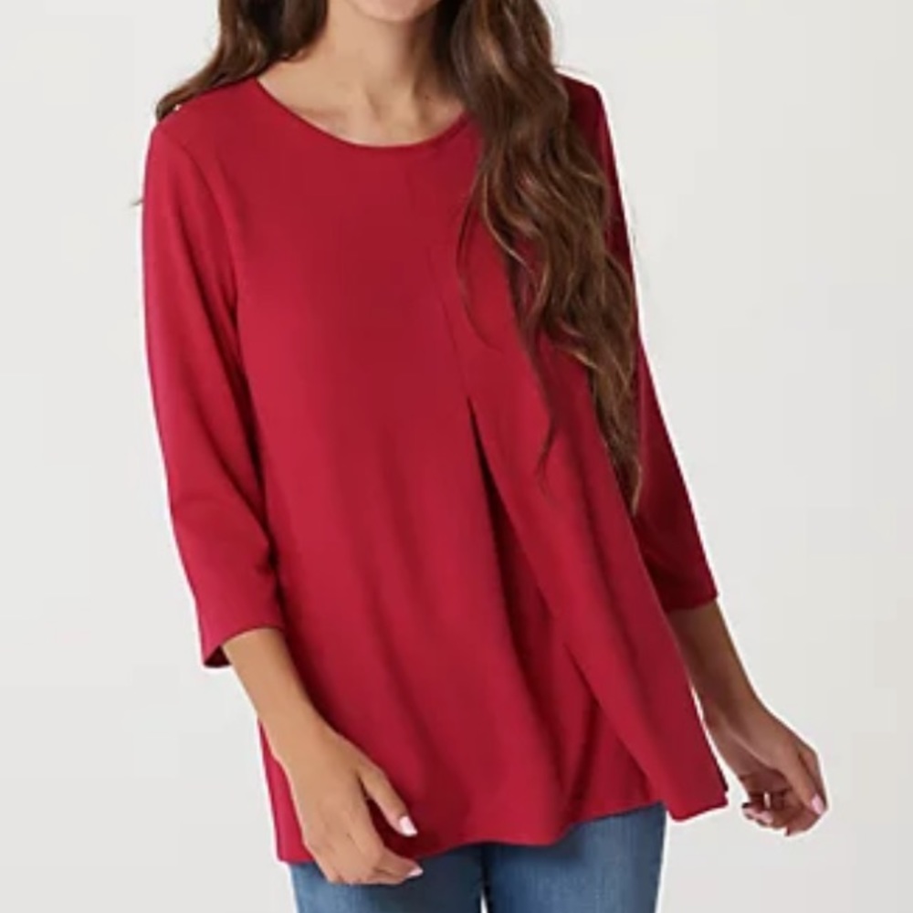 Denim & Co. Jersey Rose Red 3/4 Sleeve Tunic